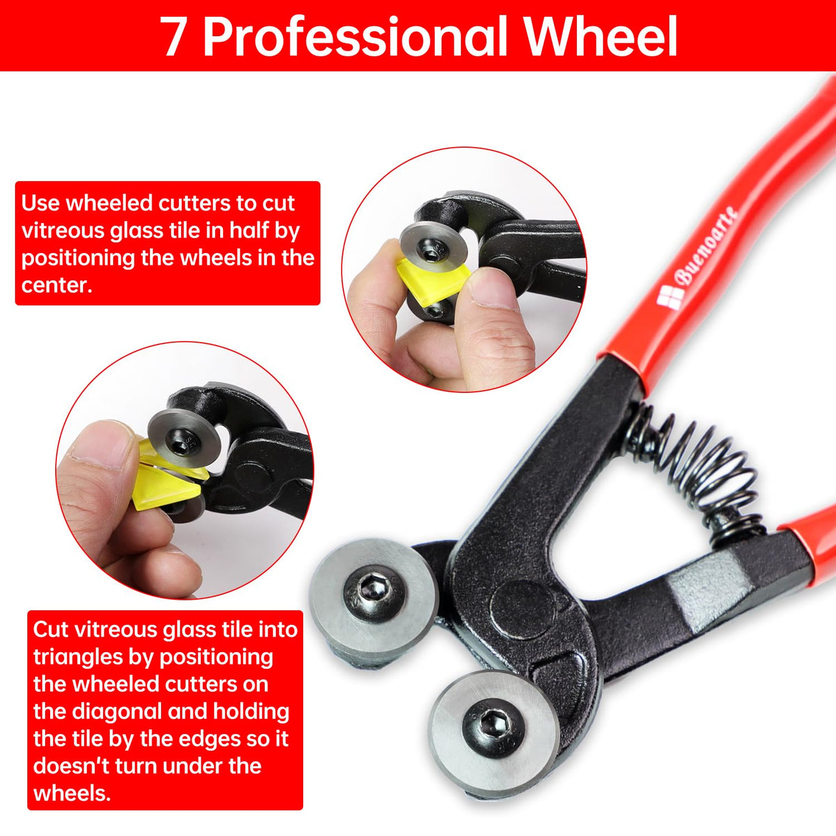 Buenoarte Glass Tile Nippers spring return design for smoother operation.