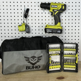 40-piece drill bit set laid out for wood, metal, and plastic.