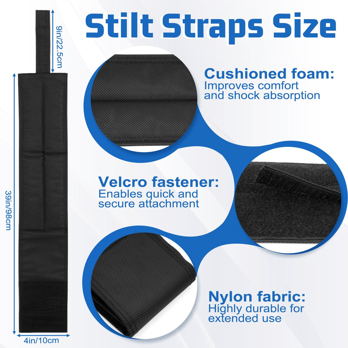 Buhobha stilt straps with reinforced Velcro closure for quick, secure adjustments