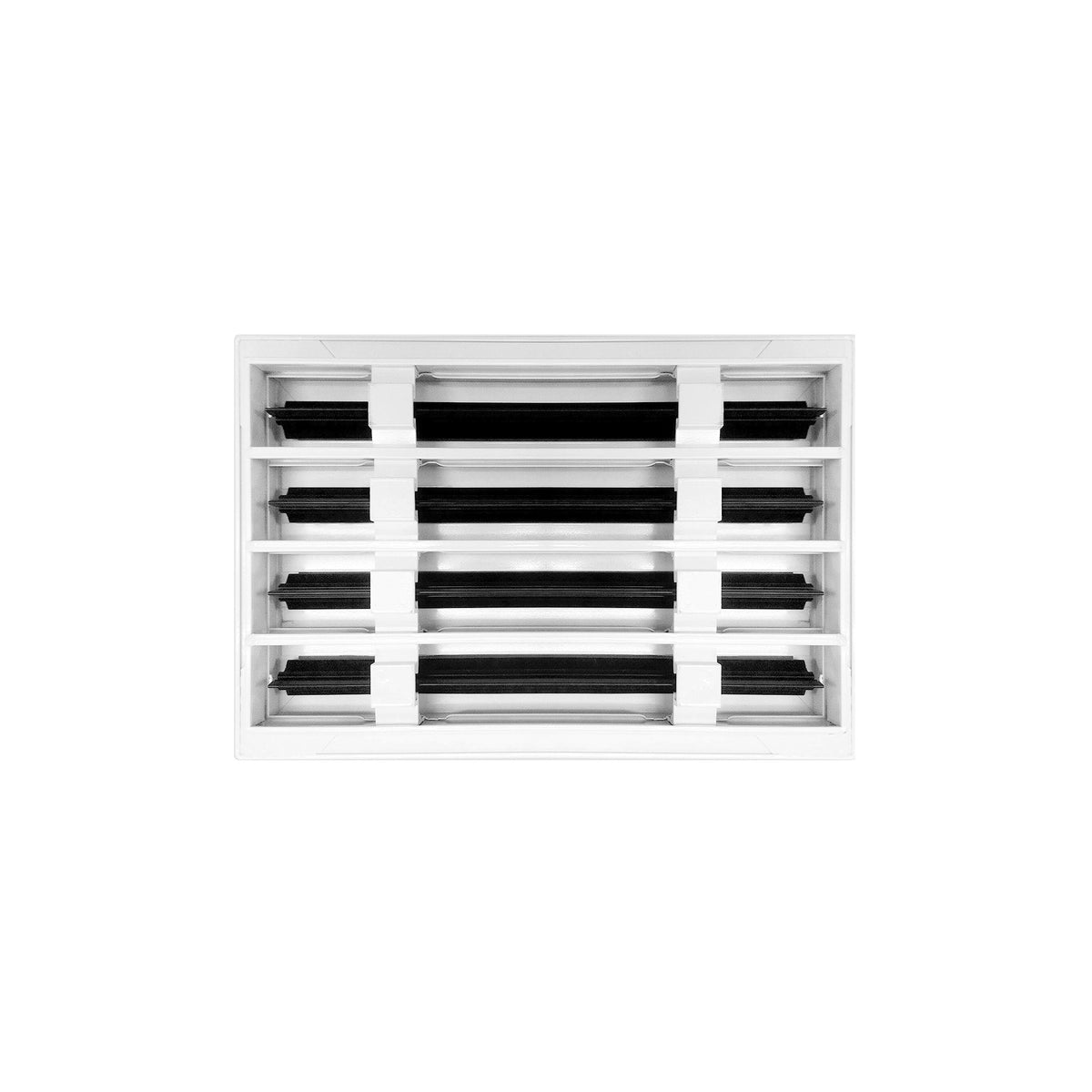 Buildmart 12x8 white vent cover side view complements walls with sleek lines.