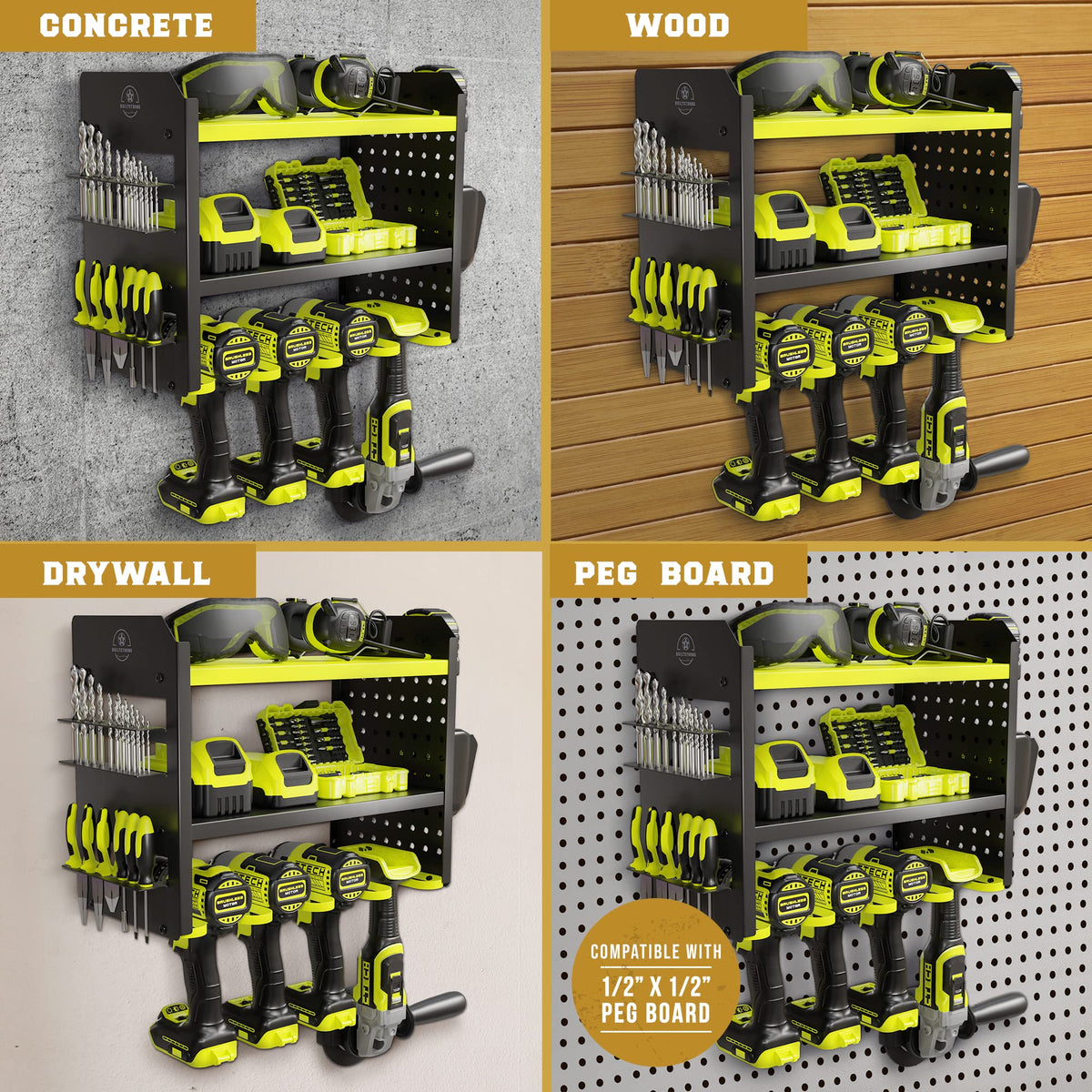 Compact footprint saves wall space while keeping cords and accessories organized.