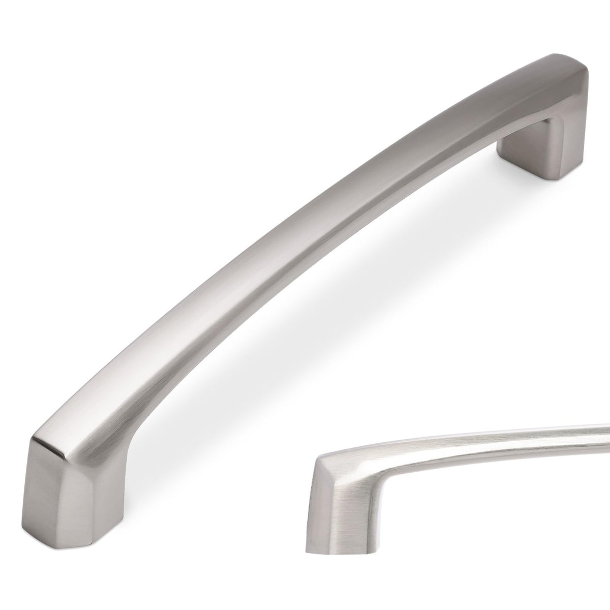 BUKOBYHE 5-inch cabinet pull close-up in brushed satin nickel for easy grip and style.