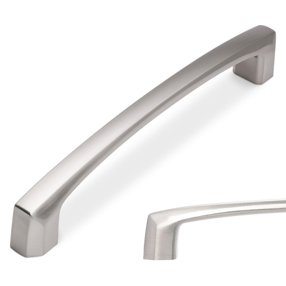 BUKOBYHE 5-inch cabinet pull close-up in brushed satin nickel for easy grip and style.