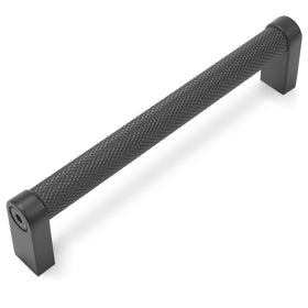 BUKOBYHE 5-inch matte black cabinet handle with knurled grip for modern kitchens.