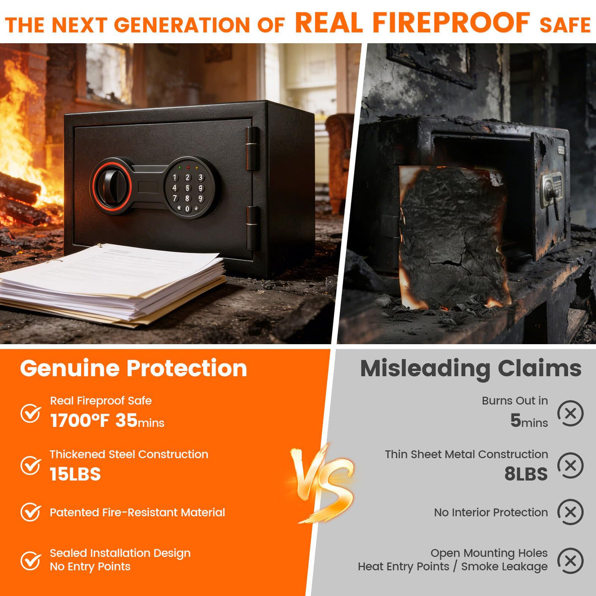Bukumo 1700°F 30-minute rating helps withstand heat and protect contents.
