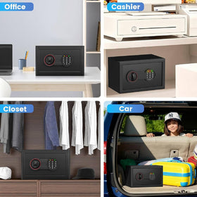 Bukumo complete package includes safe, spare keys, bolts, and bag for security.