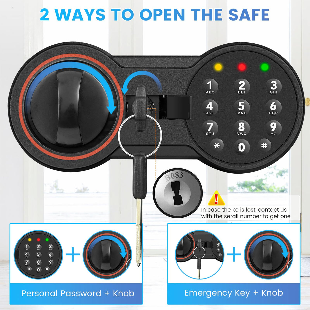 Bukumo LED light inside the safe illuminates contents at night.