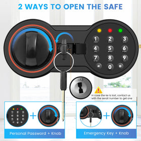 Bukumo LED light inside the safe illuminates contents at night.