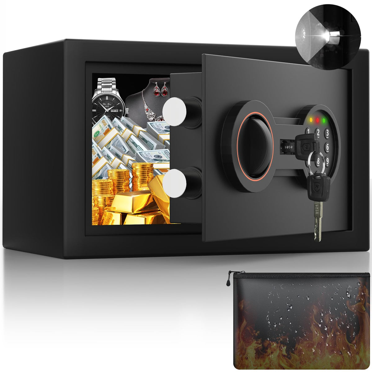 Bukumo small safe hidden in a dorm corner for discreet valuables storage.