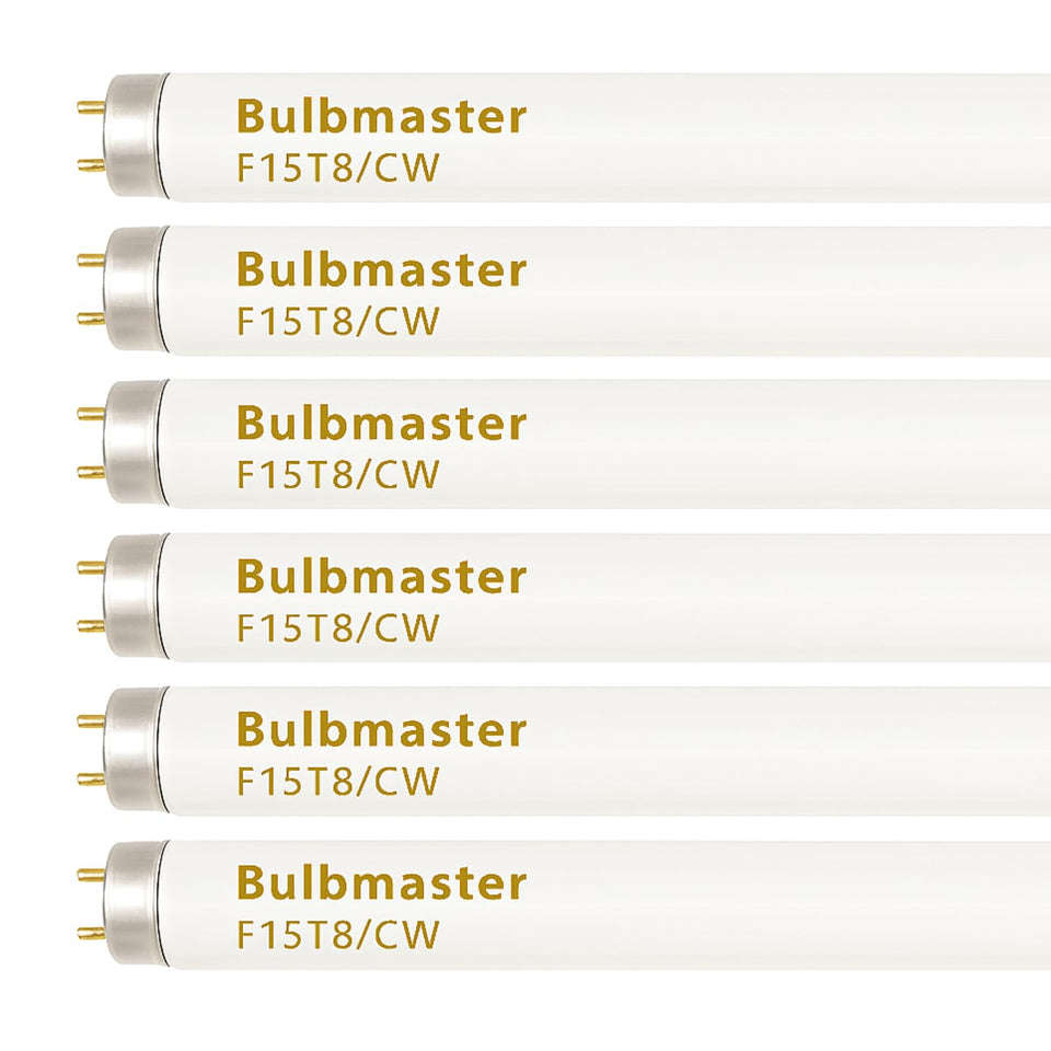 BULBMASTER F15T8 18-inch cool white pack6 front view for bright kitchens and workspaces.