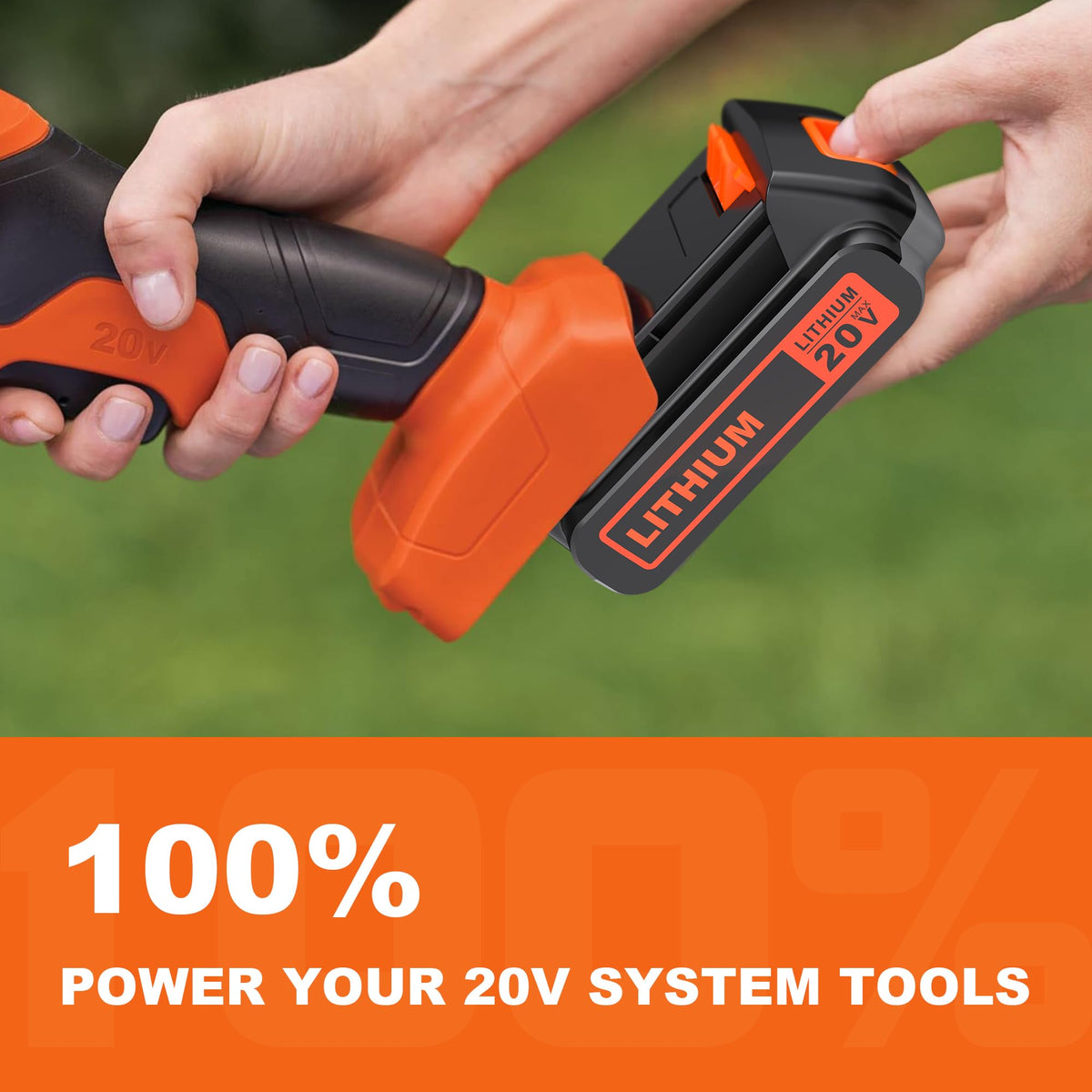 Bull-Tech 20V battery in hand for comfortable use