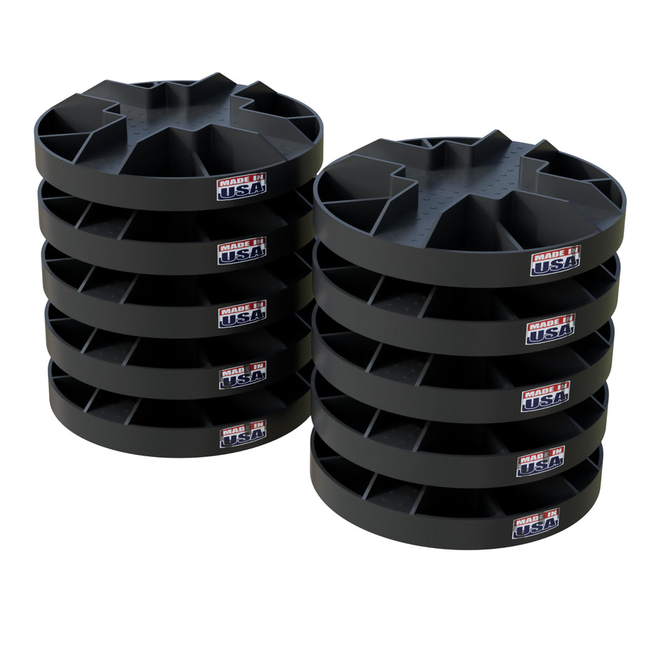 Bullke round foundation block close-up shows durable surface for outdoor builds.
