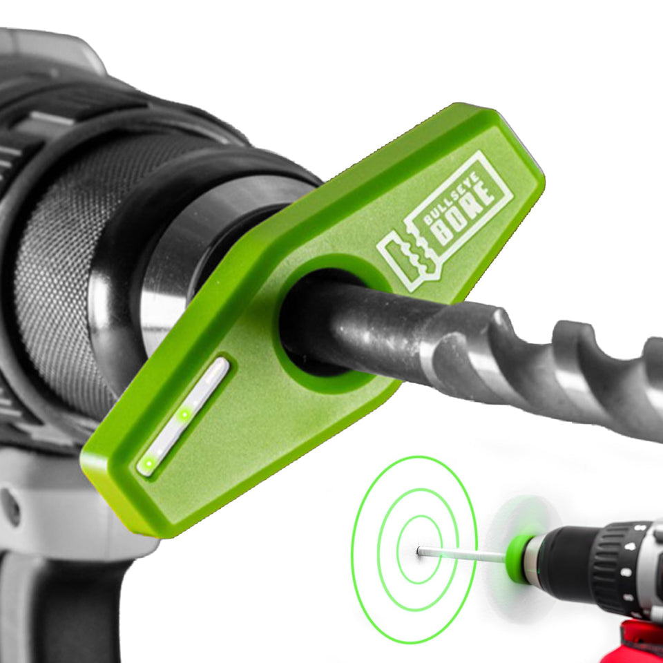 BullseyeBore Core CG1-101 mounted on drill showing laser circles for alignment