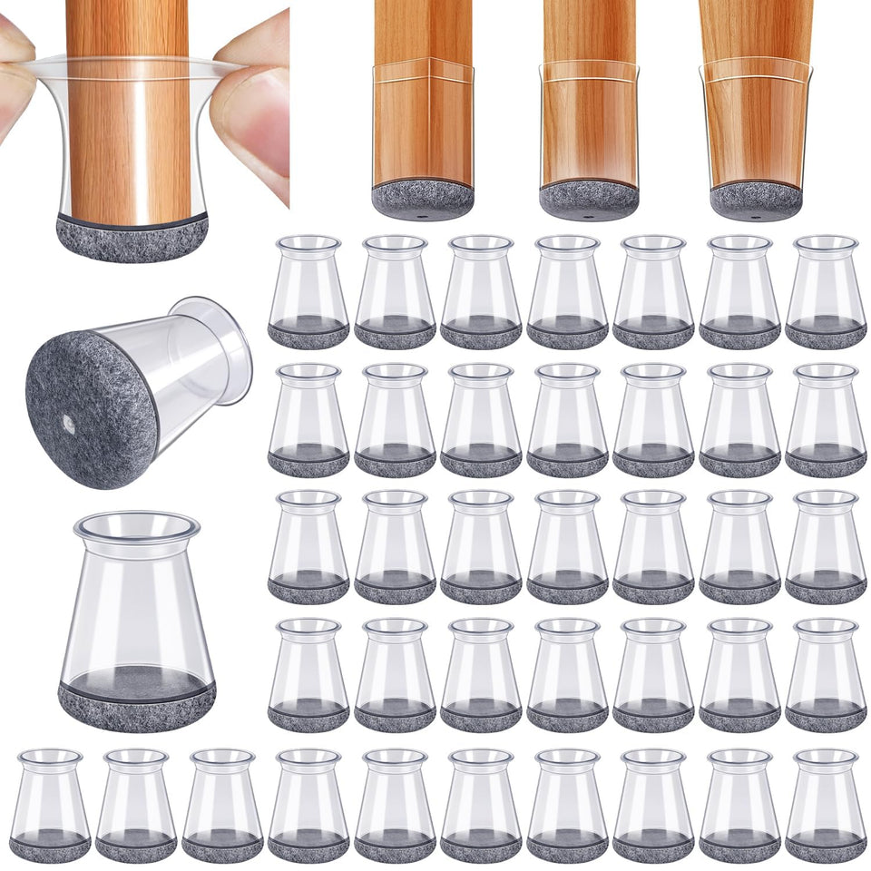 BUMACO extra small chair leg protectors in clear fit safeguard floors while moving furniture.