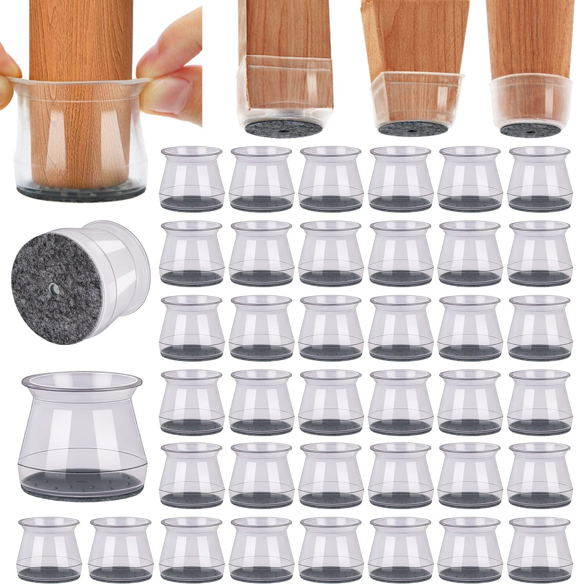 BUMACO 40Pcs chair leg protectors pack shields hardwood floors from scratches.