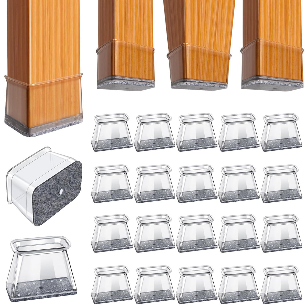 BUMACO chair leg protectors in clear rectangle pads protect hardwood floors