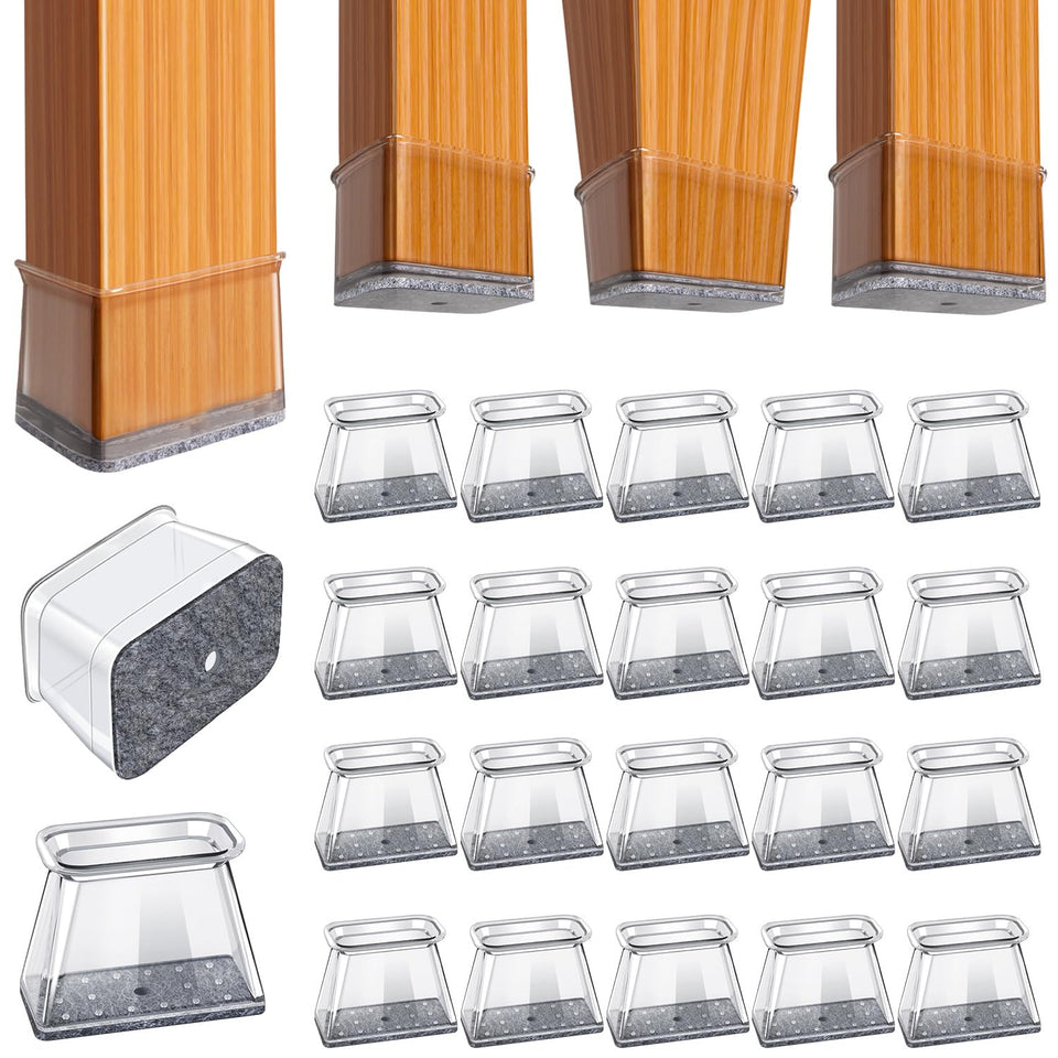 BUMACO chair leg protectors in clear rectangle pads protect hardwood floors