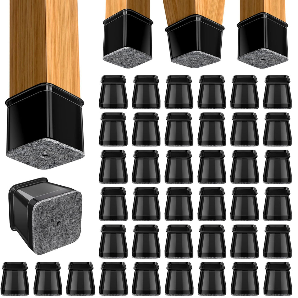 BUMACO square black chair leg protectors, 40-pack, protects hardwood floors