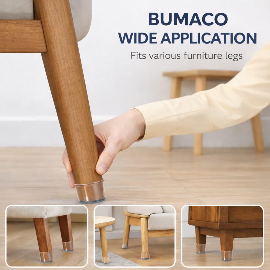 BUMACO easy-install chair leg covers slide on securely without tools.