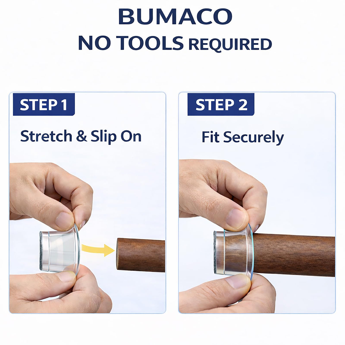 BUMACO felt-bottom protectors cushion chairs for gentler repositioning.