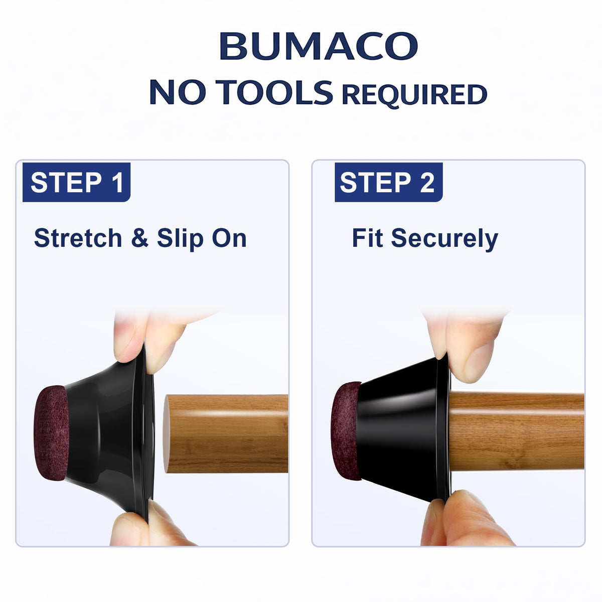 BUMACO floor protection reduces noise when moving chairs on wood or tile.