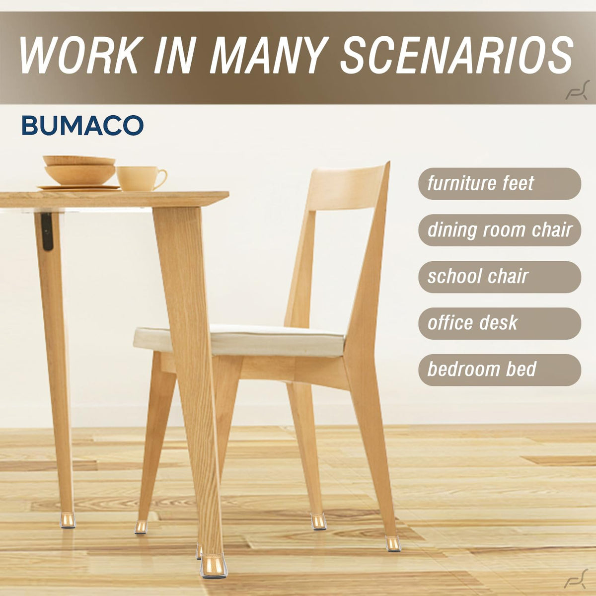 BUMACO reusable and washable chair leg pads maintain performance.