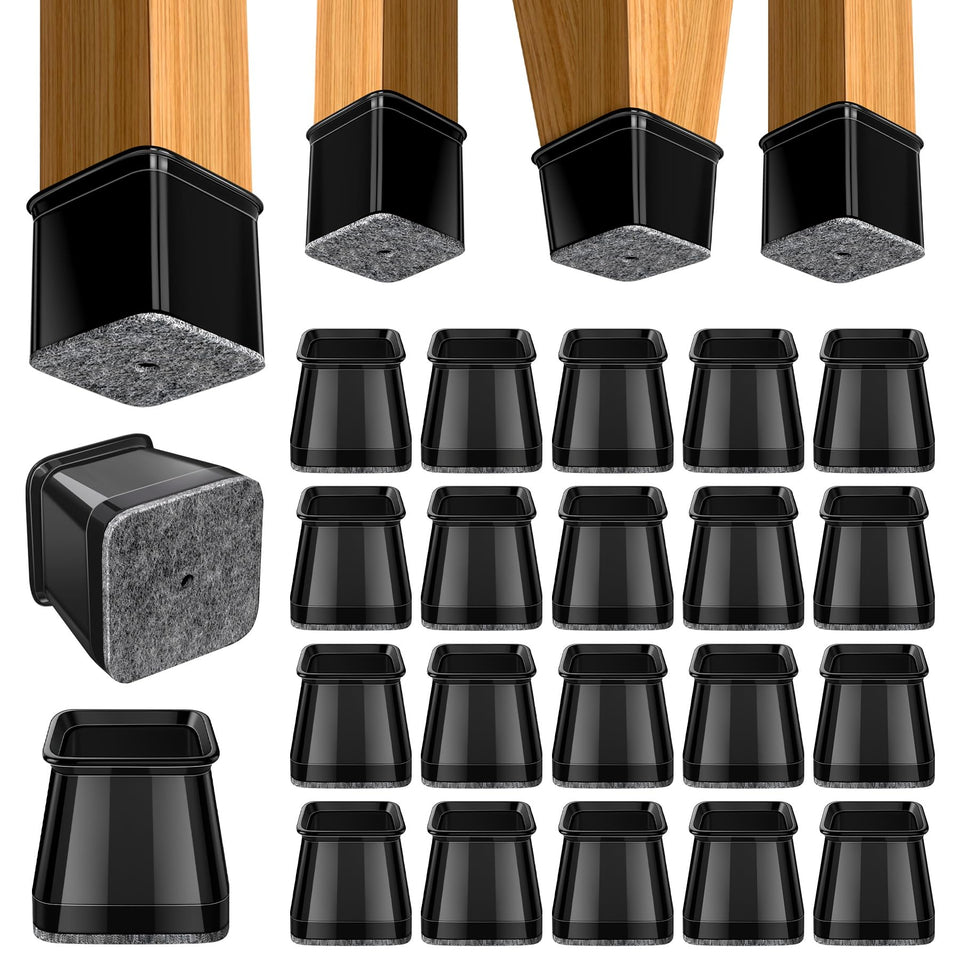 BUMACO square chair leg protectors in black, 20-pack, ideal for hardwood floors