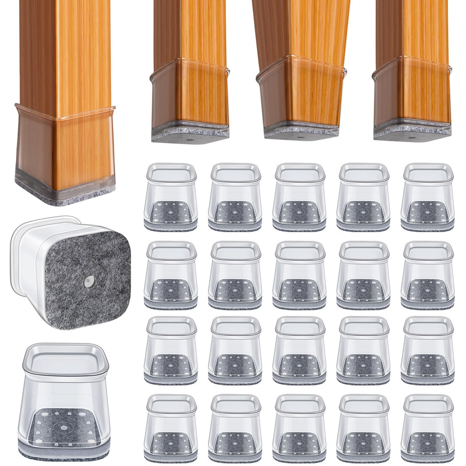 BUMACO square chair leg protectors with silicone pads protect hardwood floors.