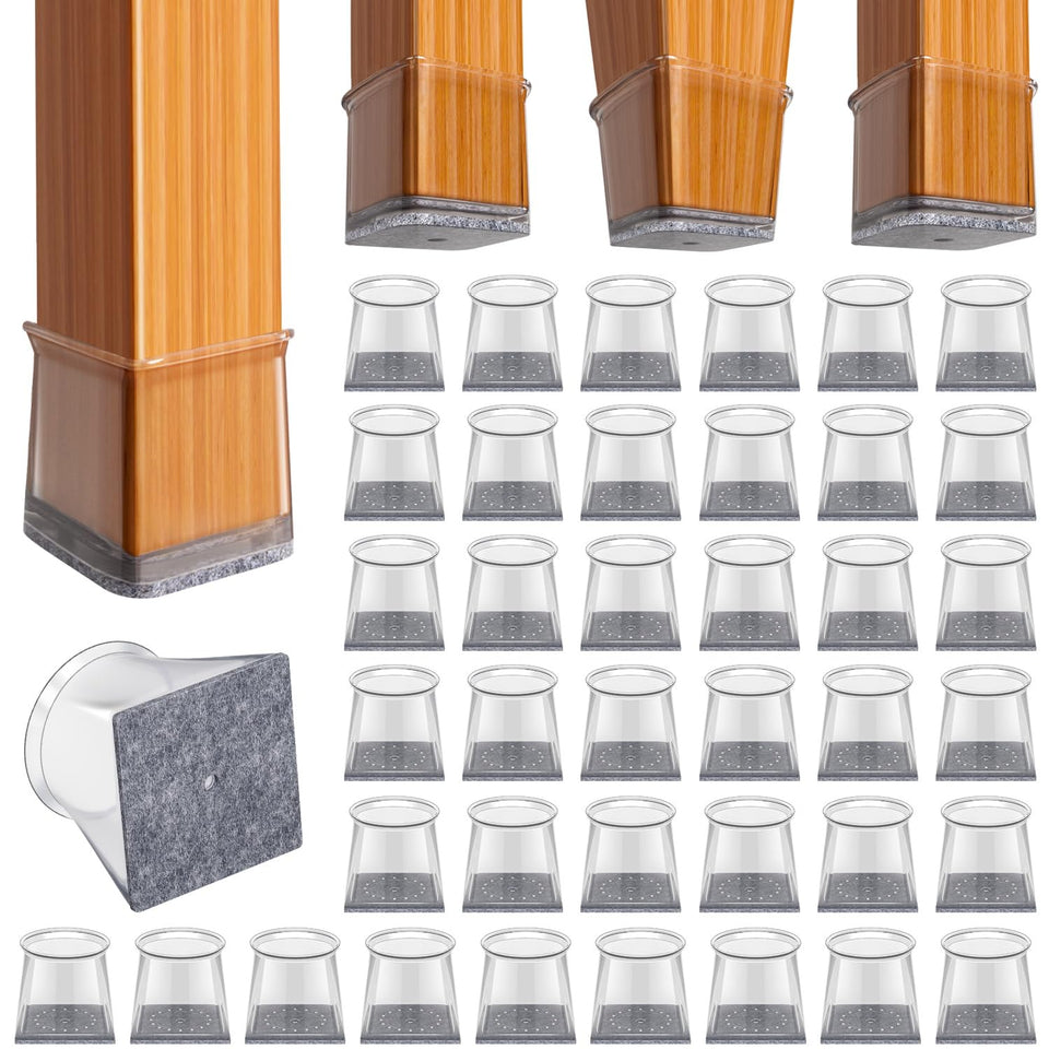 BUMACO square XL chair leg protector on hardwood floor, clear and unobtrusive