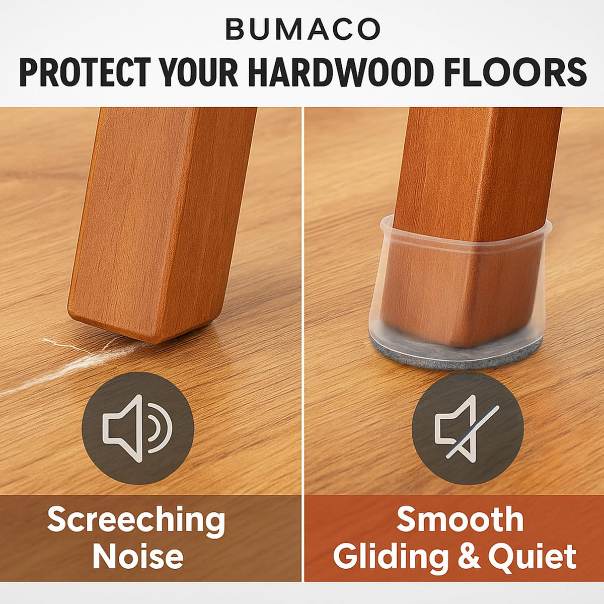 Installation without tools shows quick stretch fit onto chair legs