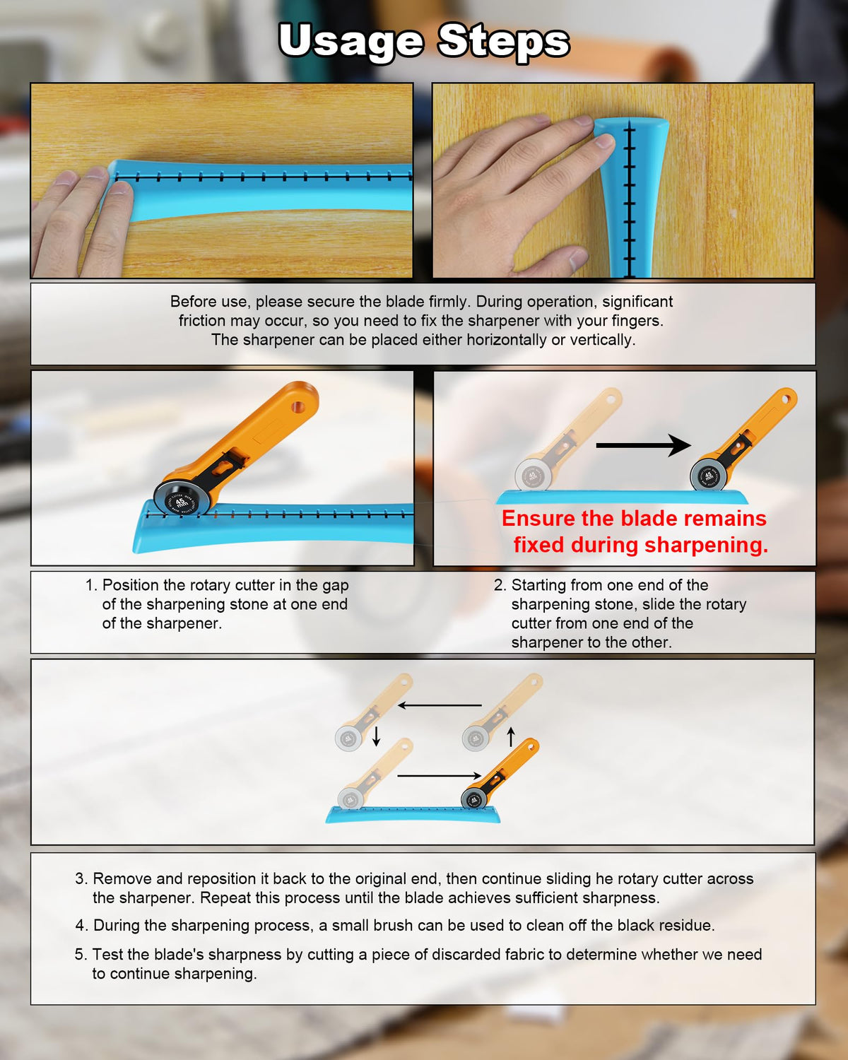 BUNIBUNICA universal-compatibility 45-60mm sharpener supports most standard blades for sewing tasks.
