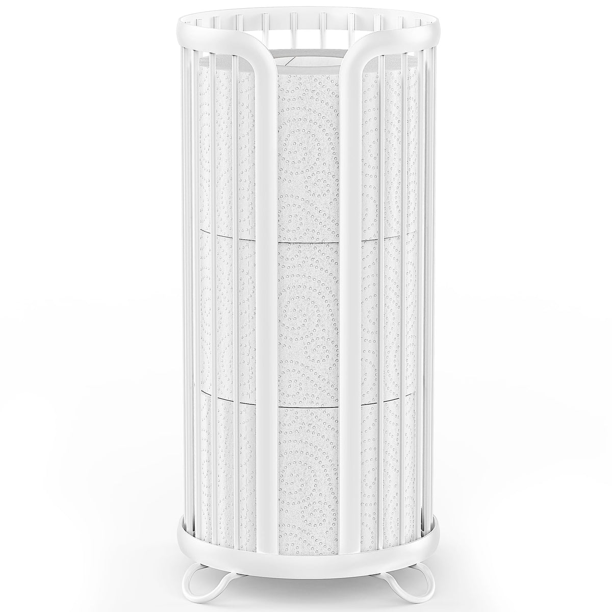 Bunoxea toilet paper holder stand in white with easy-access reserve rolls.