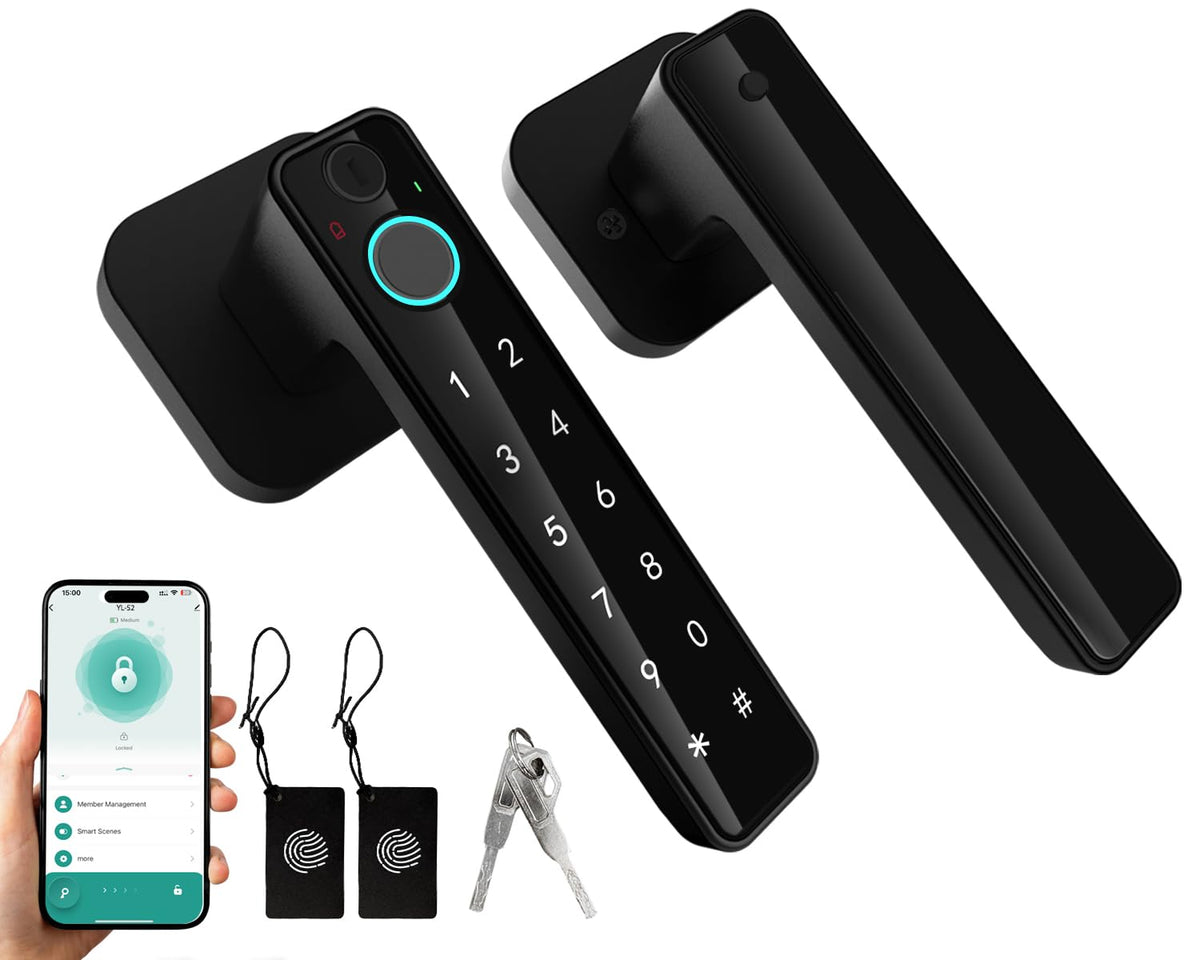 Buoan 5-in-1 smart door lock front panel for secure entry and easy access