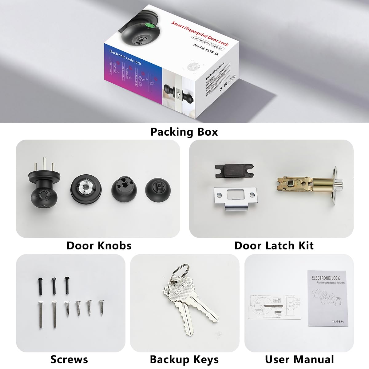 Buoan door lock shown in home, hotel, office, and garage environments.