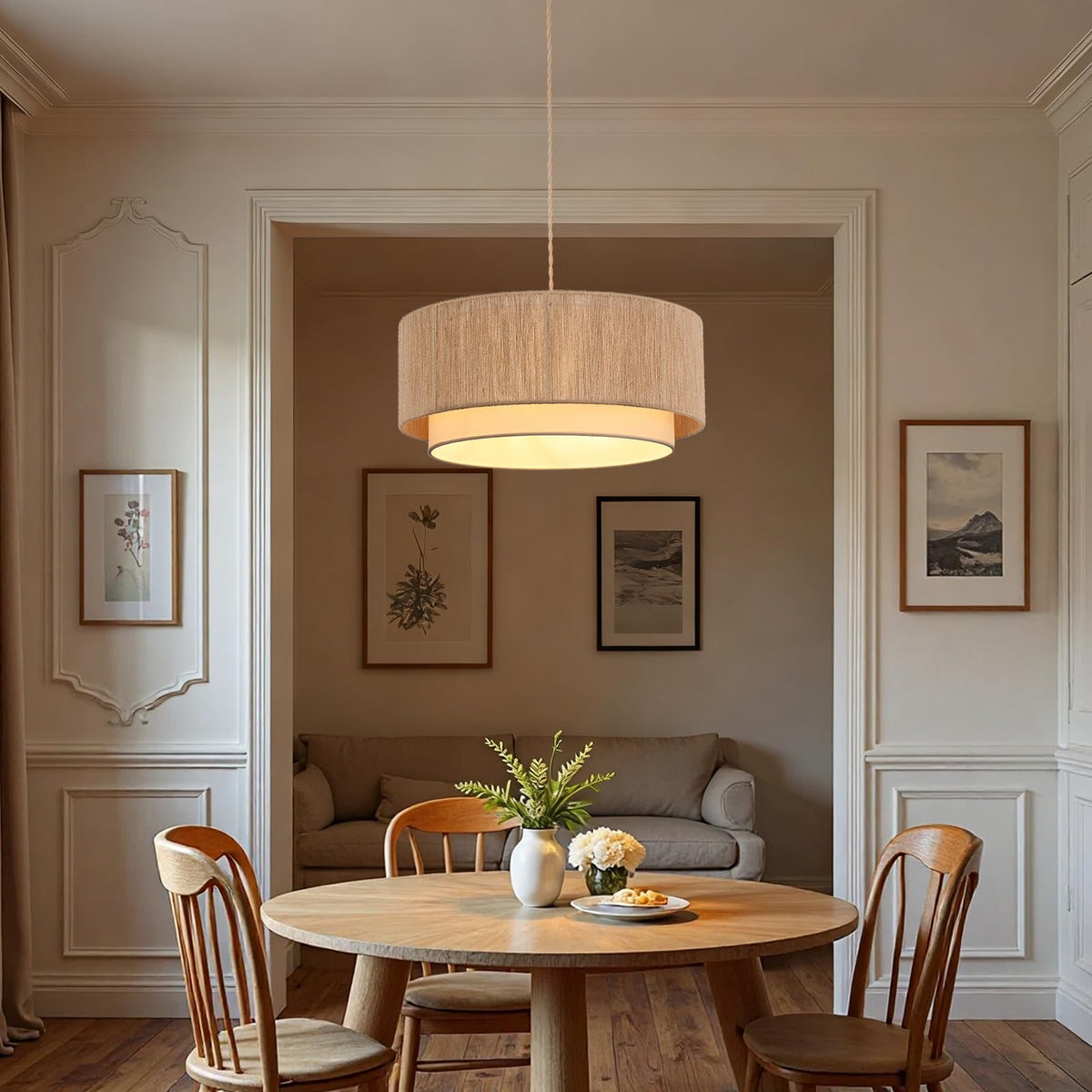 Buovikalo handwoven hemp rope lampshade adds texture and Bohemian charm.