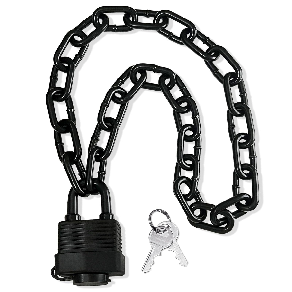 Bupto heavy-duty padlock with chain close-up showing reinforced steel links for durable security.