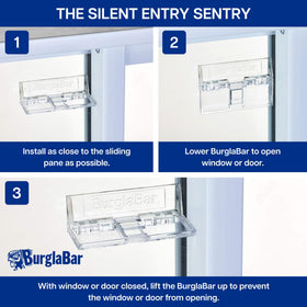 Adjustable-fit detail illustrating BurglaBar versatility for different door sizes.