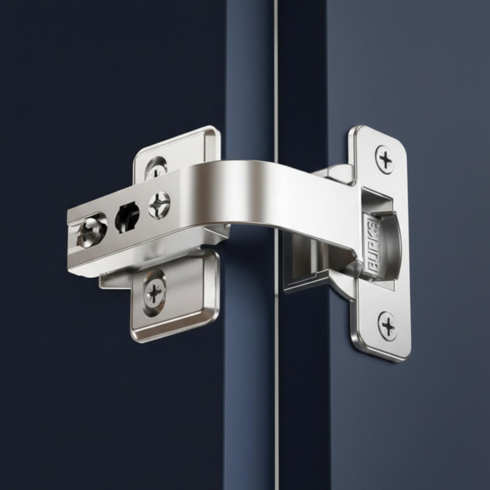 Burks lazy Susan hinge 90-degree pie-cut for precise corner cabinet alignment.