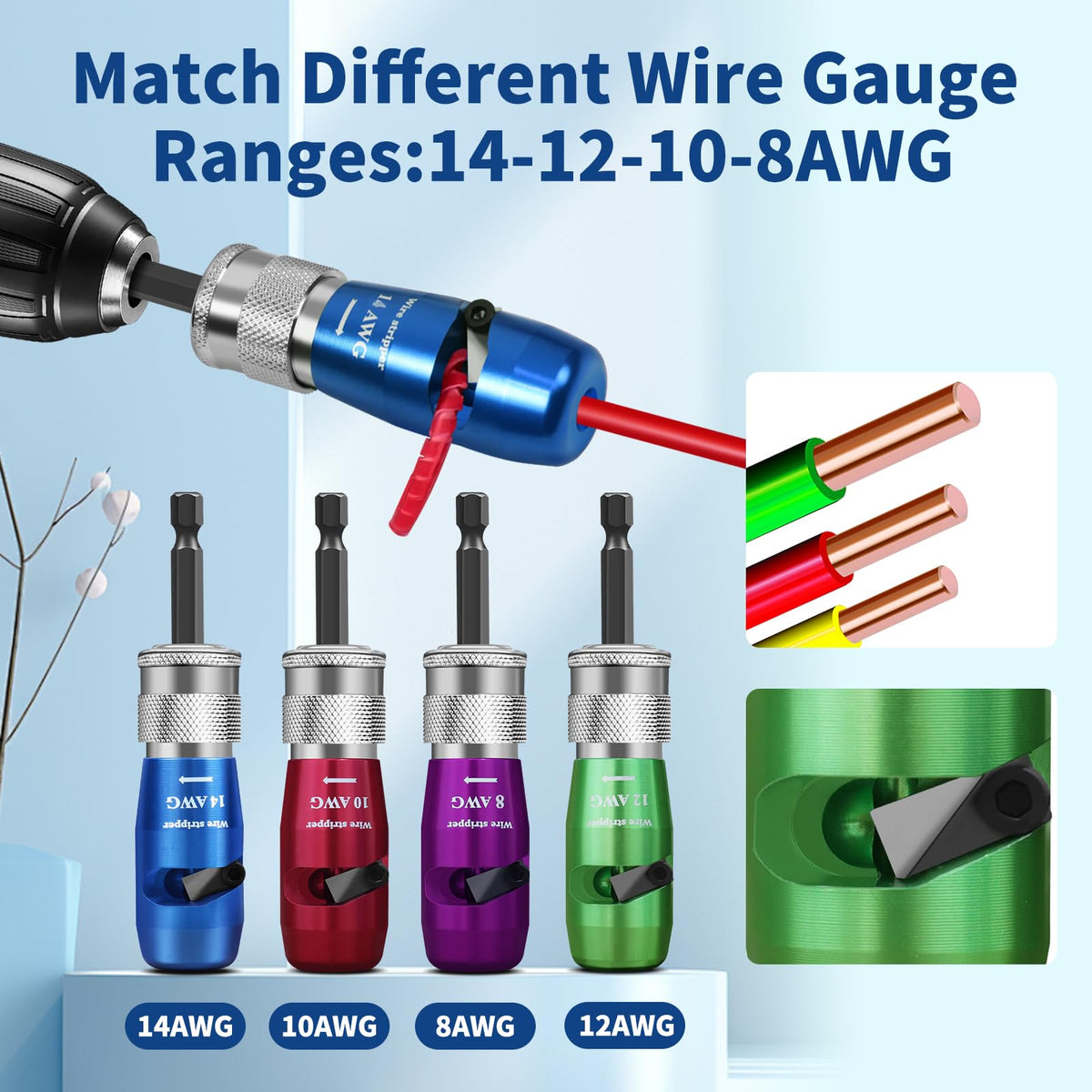 BURMONG wire twister tool stripping 14 AWG wires efficiently.