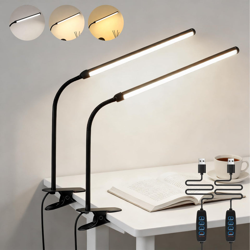 Buroraix LED desk lamp with clip base brightens desks without taking surface space