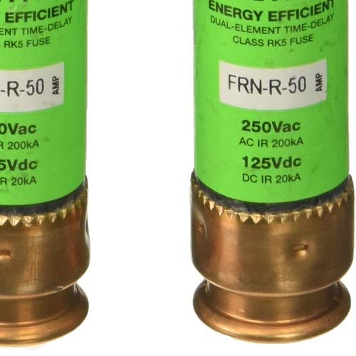 Bussmann FRN-R 50A cartridge fuse showing durable dual-element design for startups