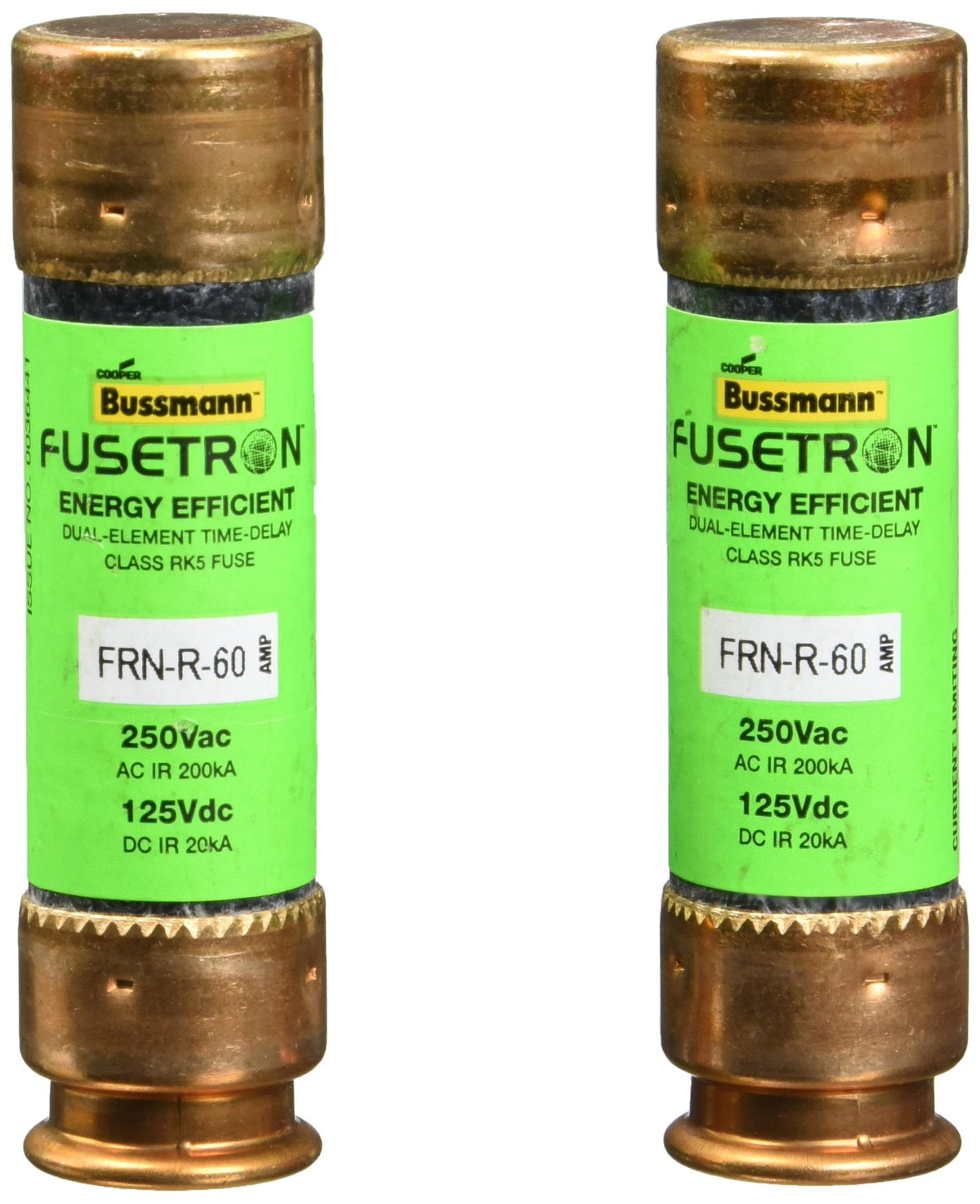 Bussmann FRN-R 60A fuse front view highlighting motor protection and overload control