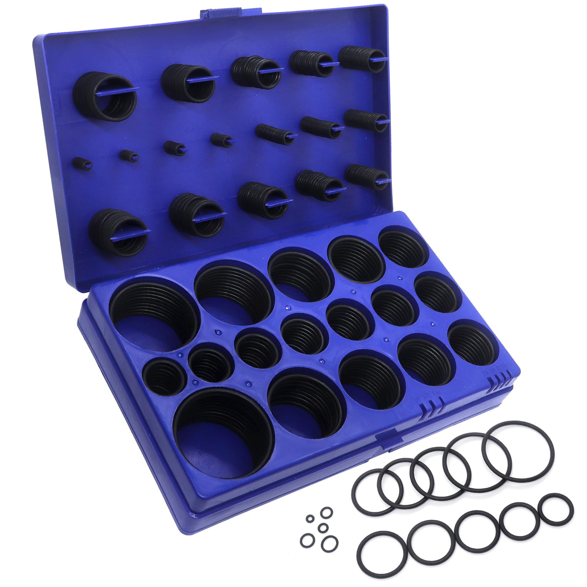 BUSY-CORNER O-Ring kit with 32 sizes in a sturdy case for plumbing tasks.