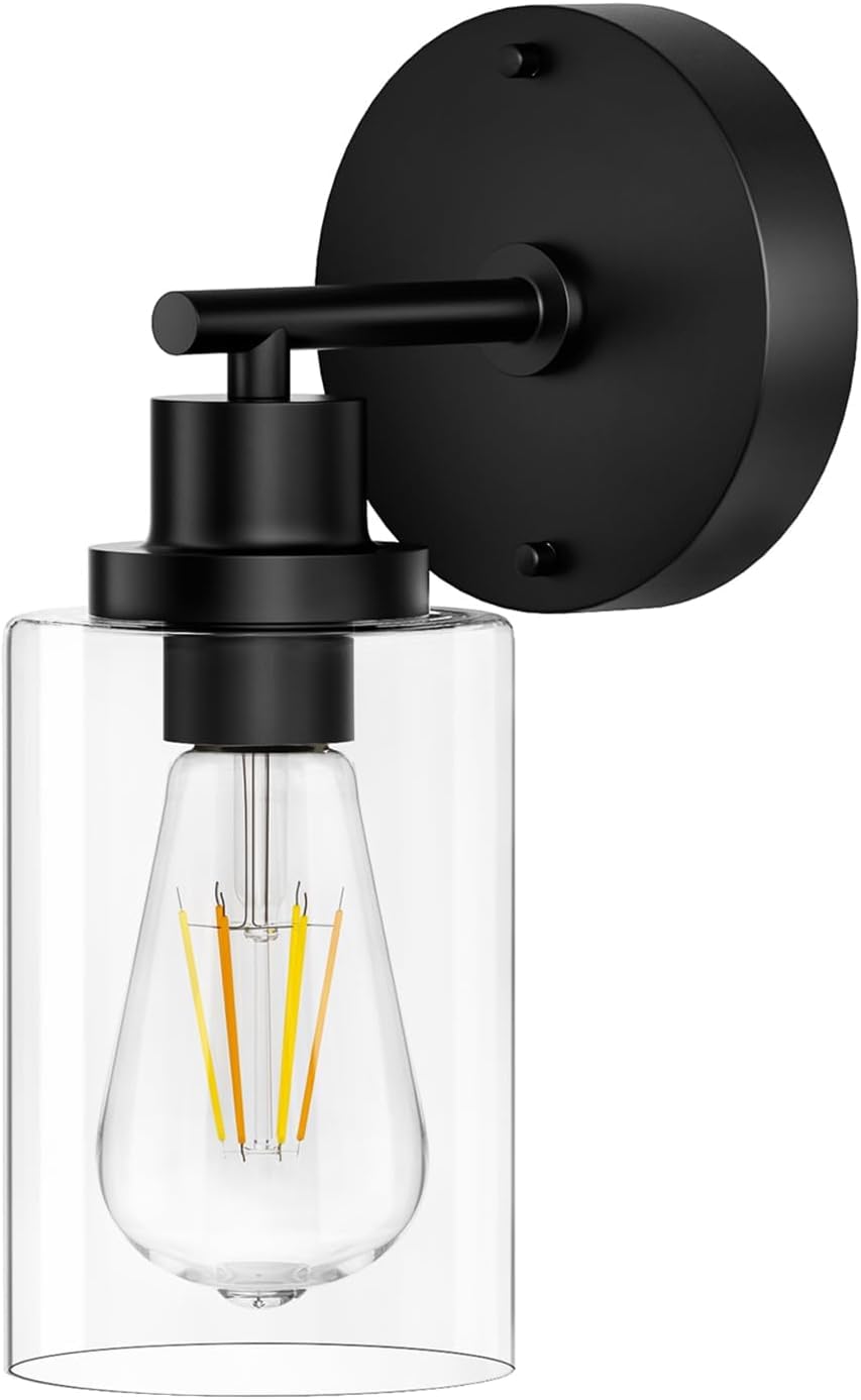 BUTHY black wall sconce with brushed nickel base for durable, stylish hallway lighting.