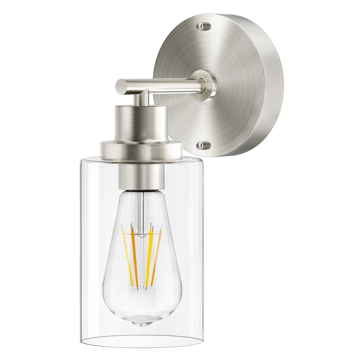 BUTHY brushed-nickel wall light front view ideal for compact hallways and bedrooms.