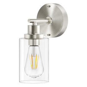 BUTHY brushed-nickel wall light front view ideal for compact hallways and bedrooms.