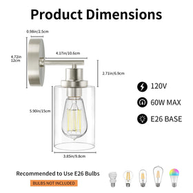 BUTHY brushed-nickel wall light shade detail with clear glass for brightness.