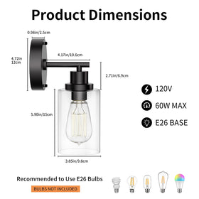 BUTHY wall sconce with E26 base supports 60W bulbs for customizable brightness.