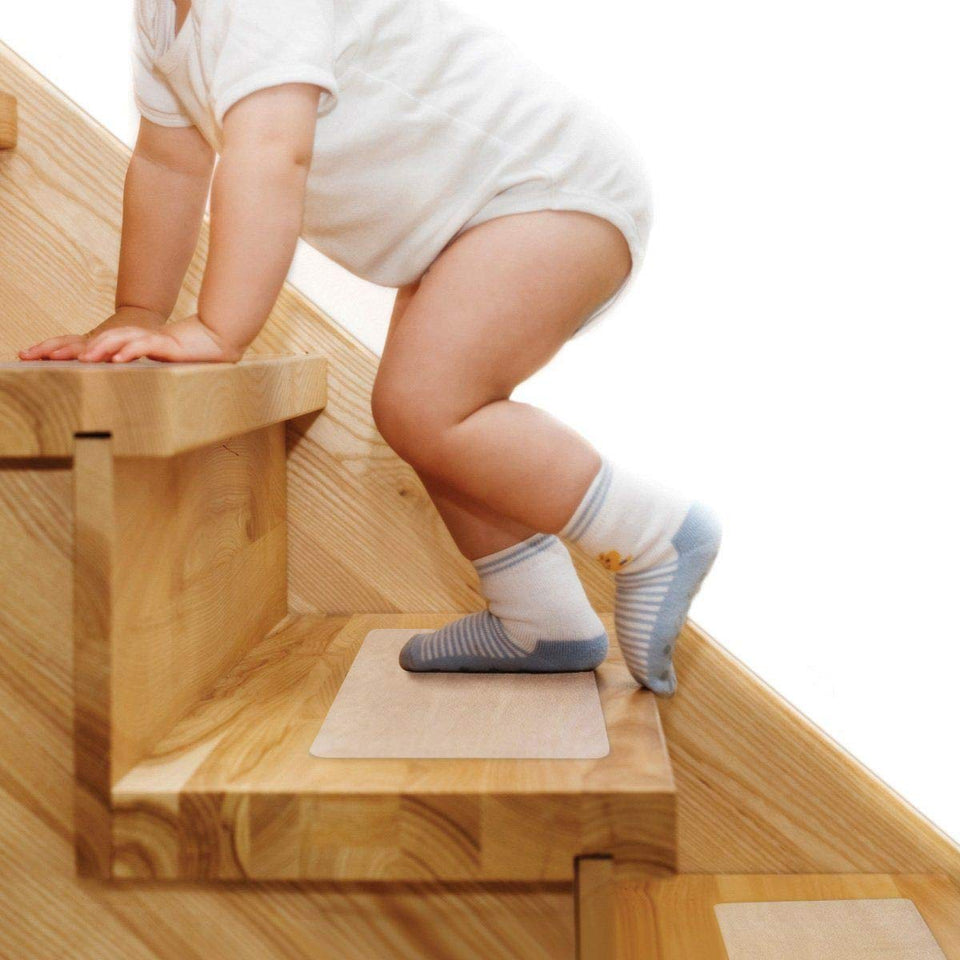 Butizone anti-slip treads on wooden steps boost traction and safety.