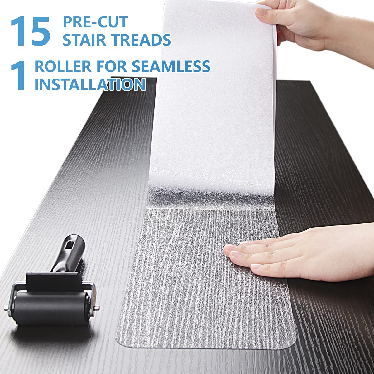 Butizone pre-cut clear stair treads blend with décor while protecting stairs.